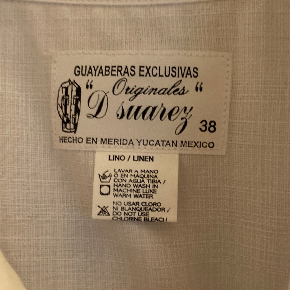Guayaberas Linen  White and Tan Embroidered Men's Shirt 38 - Picture 3 of 7